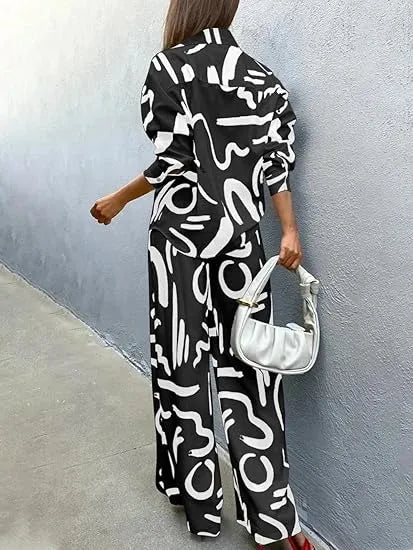 Black and White Irregular Stripes Two Piece Set