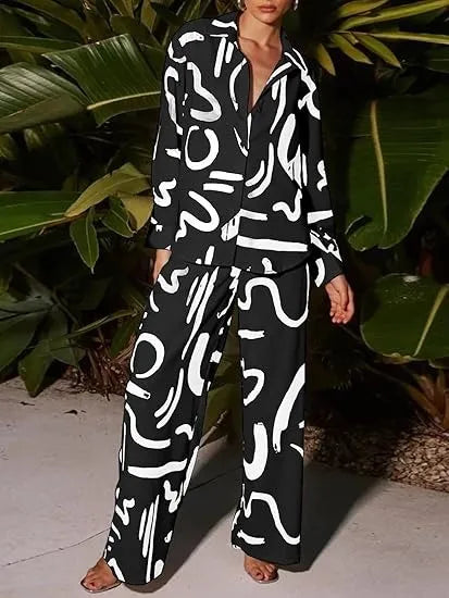 Black and White Irregular Stripes Two Piece Set