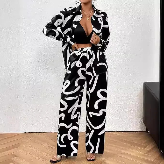 Black and White Irregular Stripes Two Piece Set