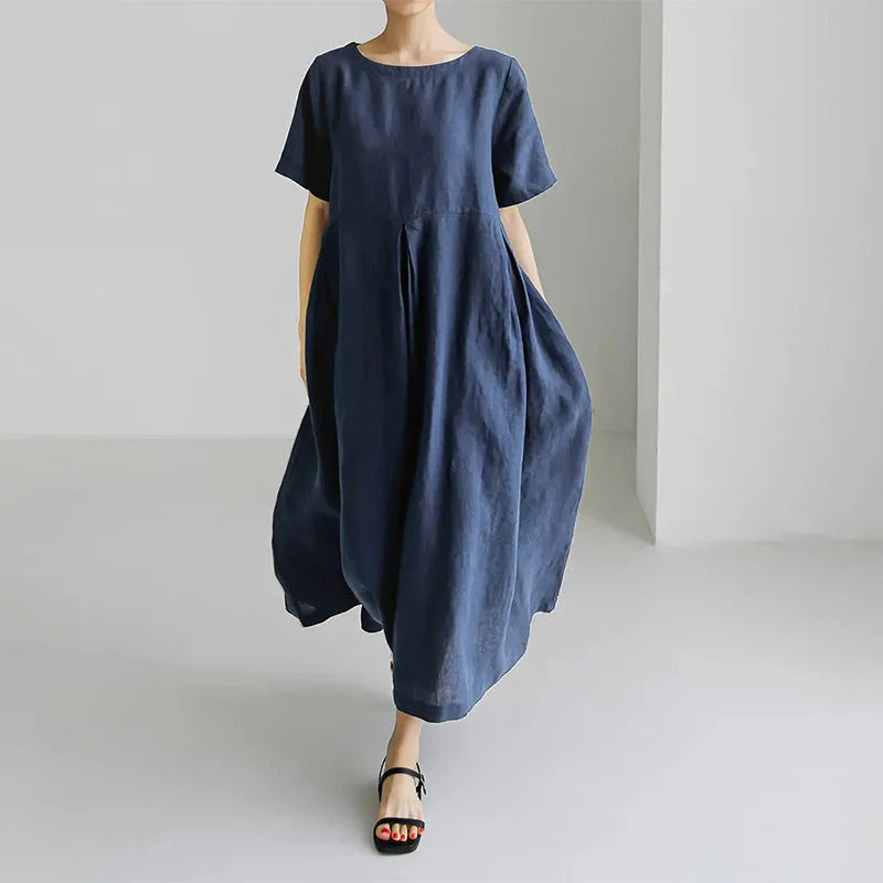 Women’s Casual Loose Fit Round Neck Dress with Pockets