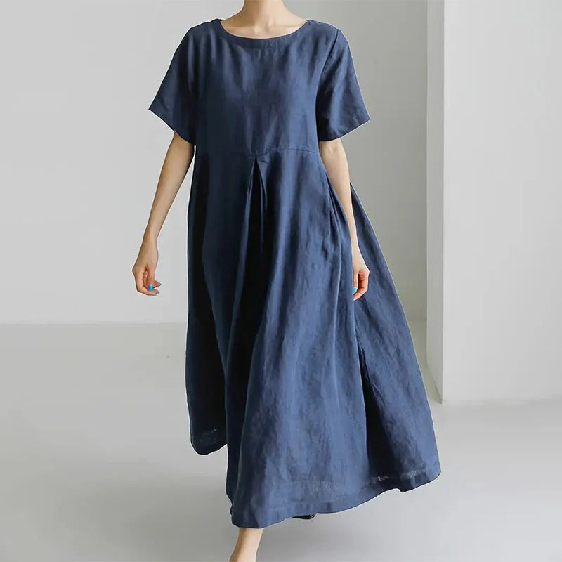 Women’s Casual Loose Fit Round Neck Dress with Pockets