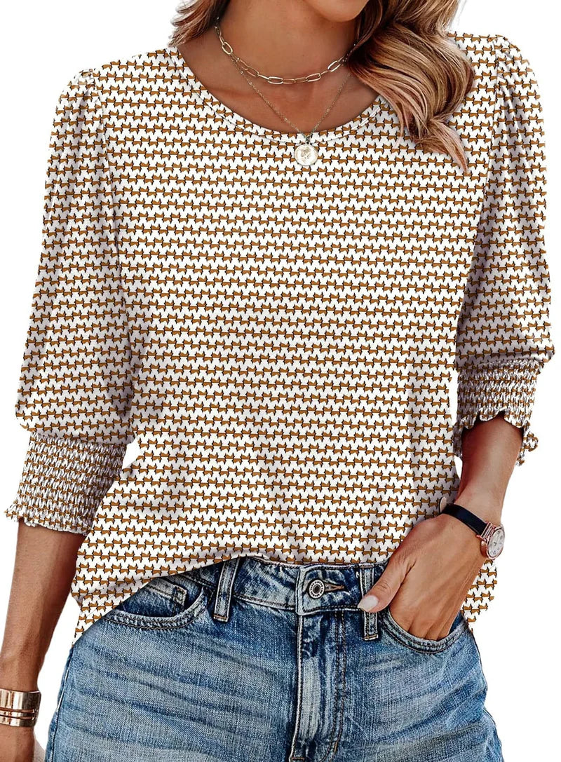 Elegant Smocked Cuff Blouse