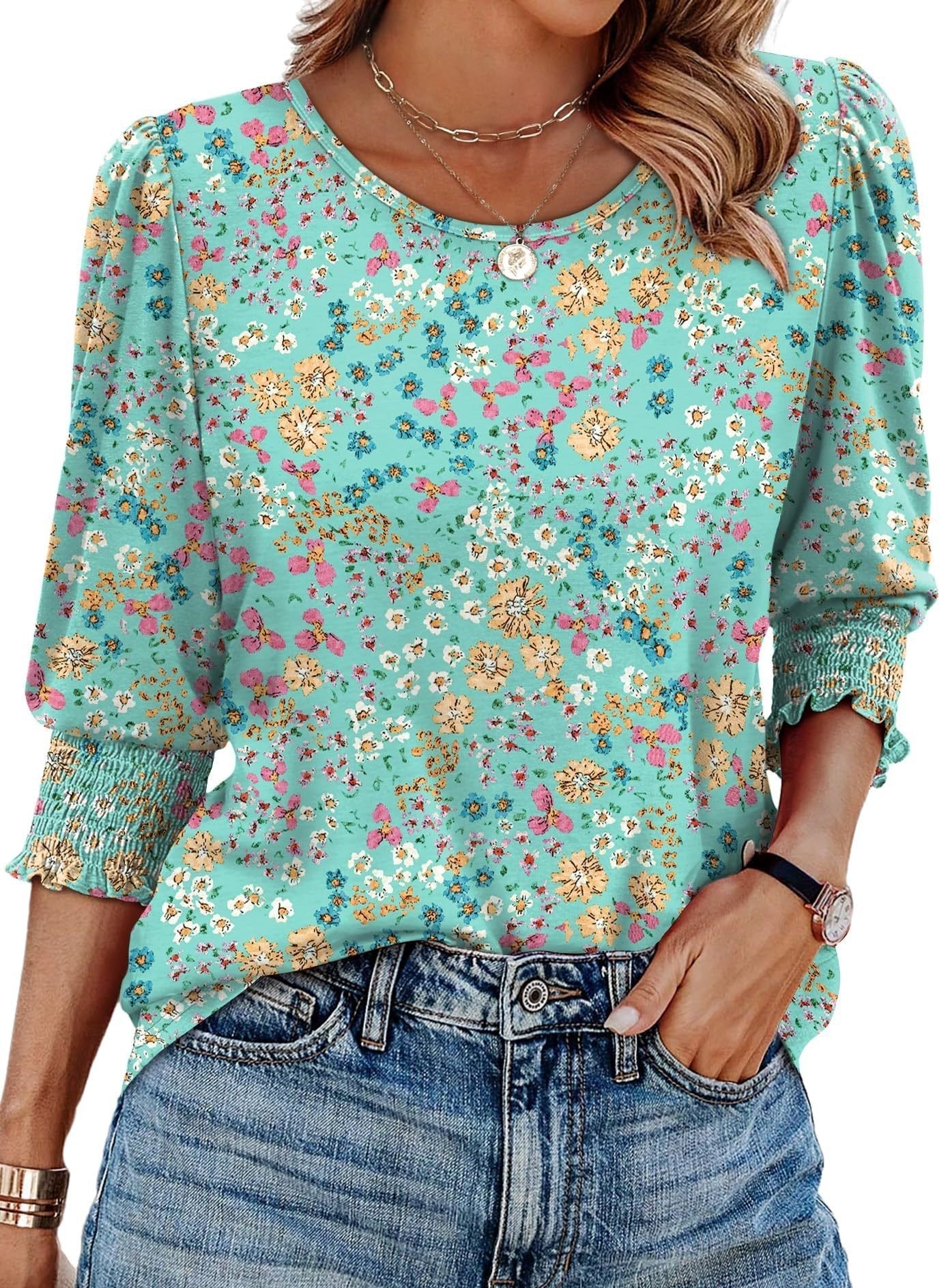 Elegant Smocked Cuff Blouse