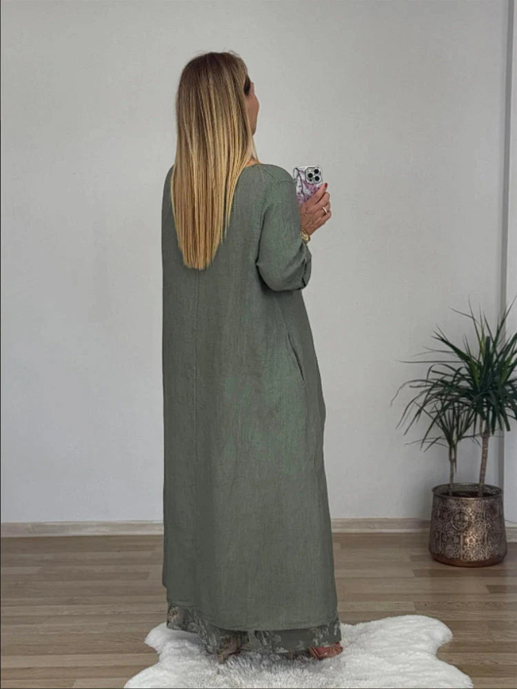 Long-sleeved Top And Printed Pants Set