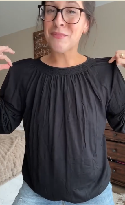 Elegant Smocked Cuff Blouse