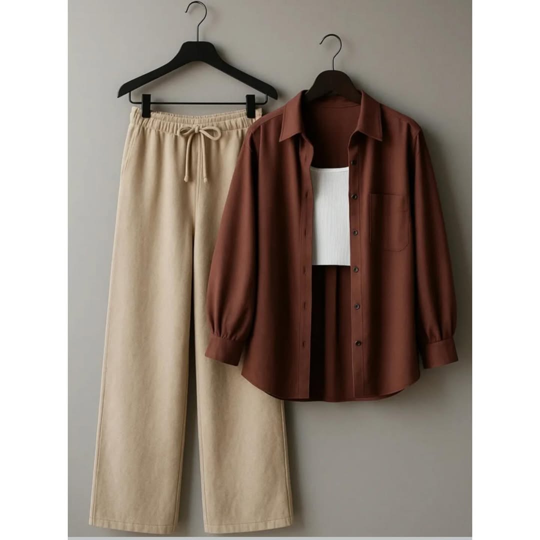 Minimal Luxe Two-Piece Outfit (Brown)