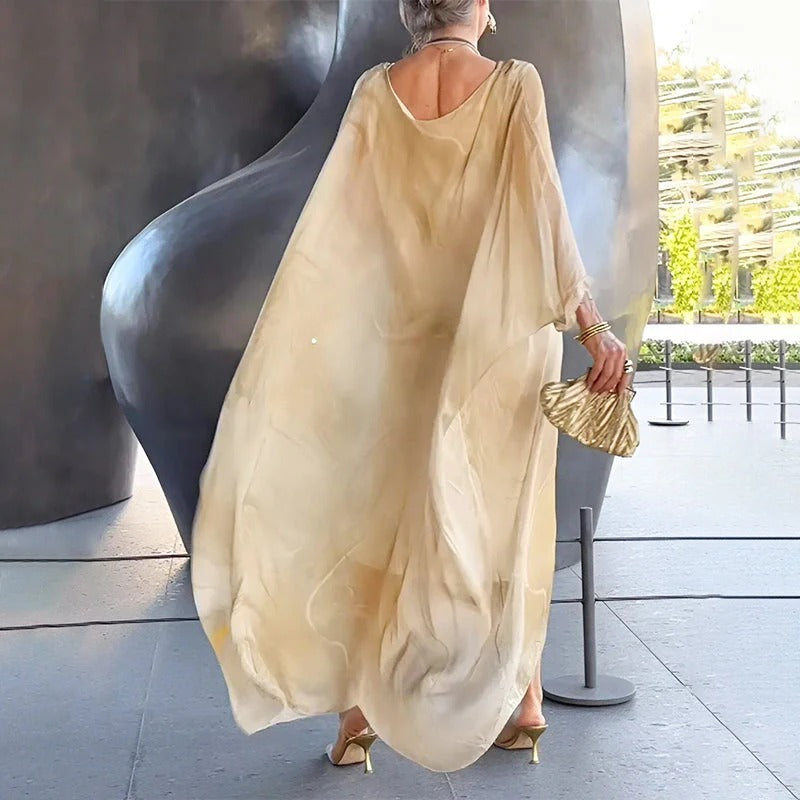 Elegant chiffon dress with marble-like print