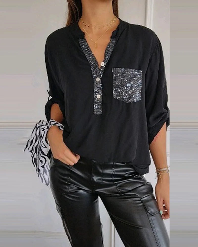 Loose sequin patchwork top