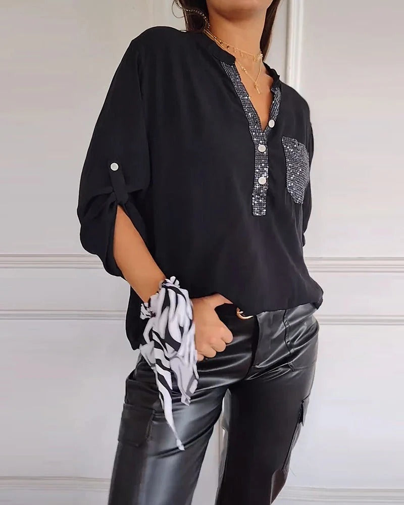 Loose sequin patchwork top