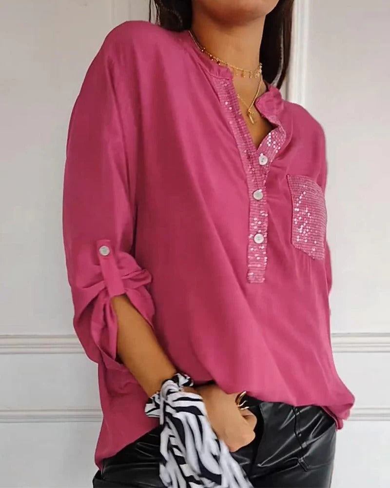 Loose sequin patchwork top