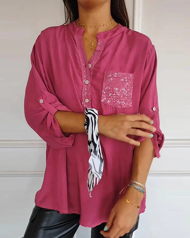 Loose sequin patchwork top