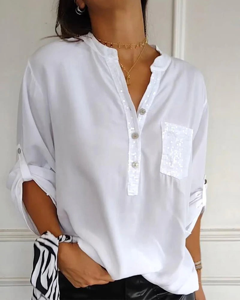 Loose sequin patchwork top