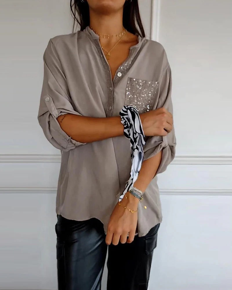 Loose sequin patchwork top