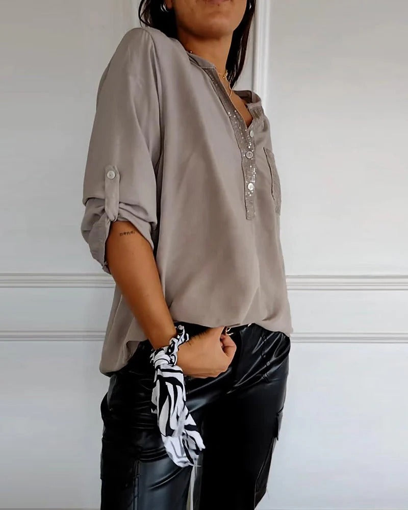 Loose sequin patchwork top
