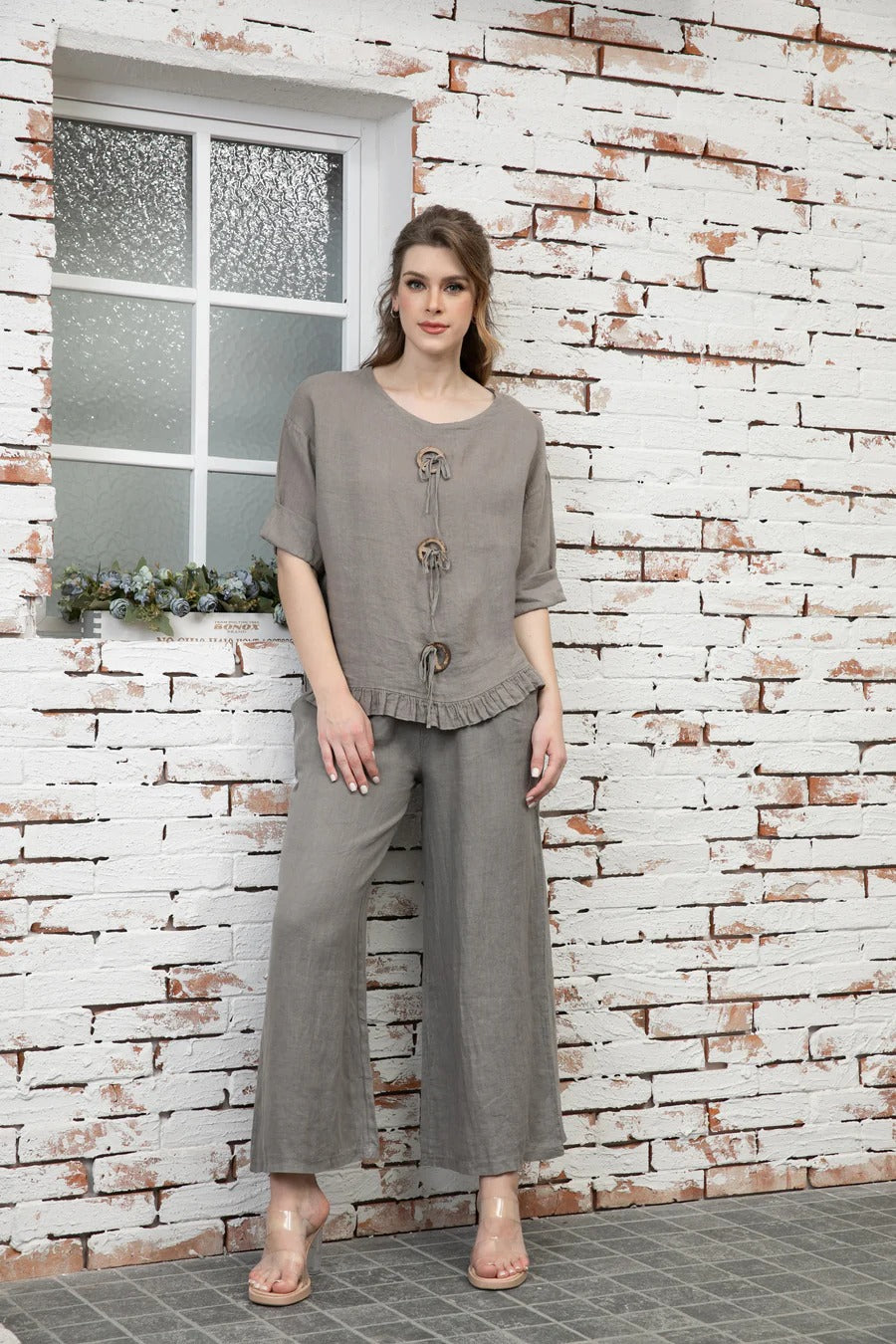 Linen Coconut Button Top