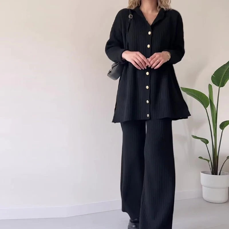 Casual two-piece set in striped jacquard knit