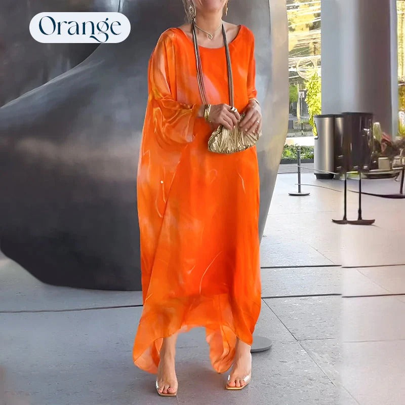 Elegant chiffon dress with marble-like print
