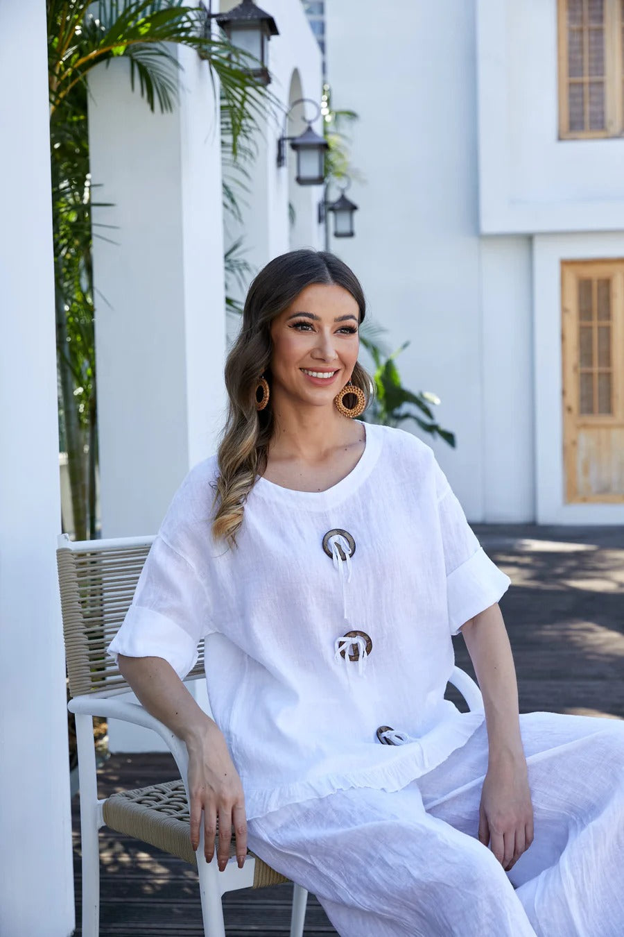 Linen Coconut Button Top