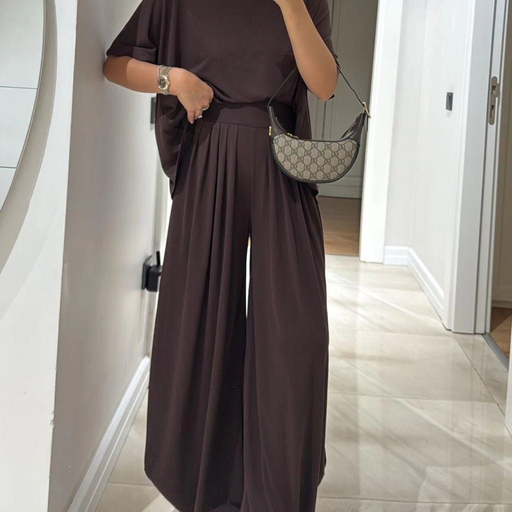 Light Casual Top and Wide-leg Pants Set