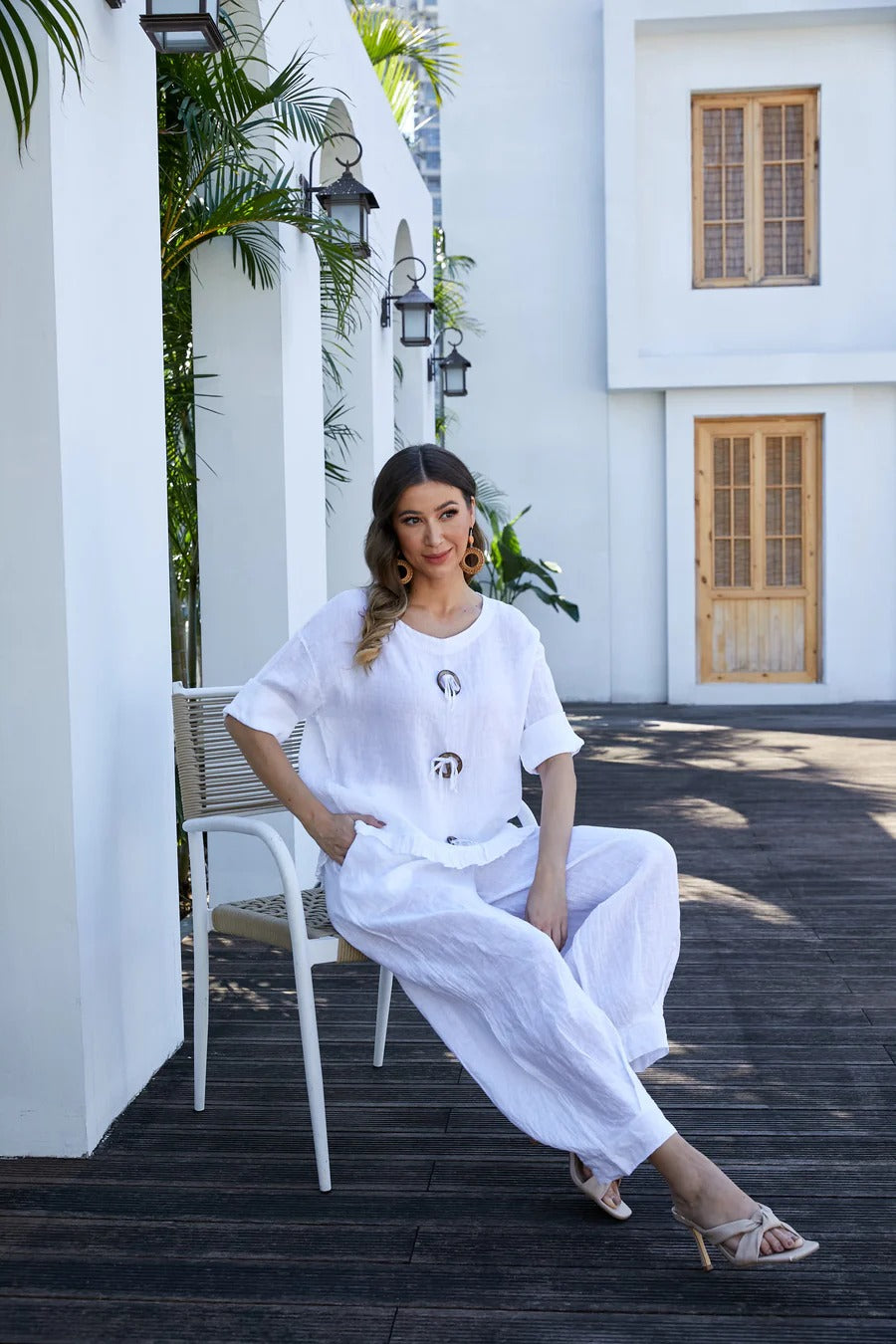 Linen Coconut Button Top