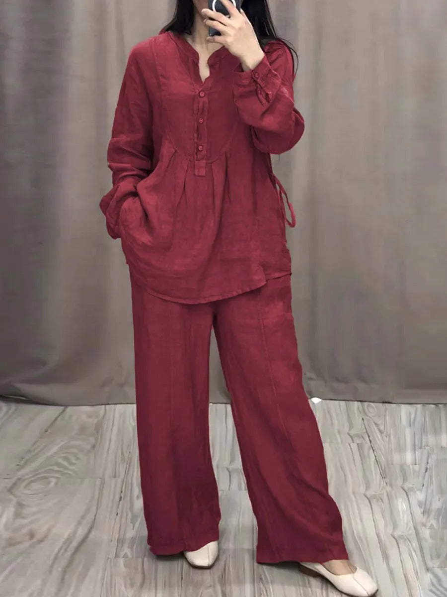 Women V-neck Two-piece Suit
