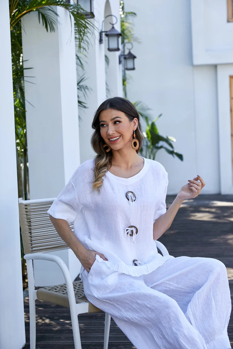 Linen Coconut Button Top