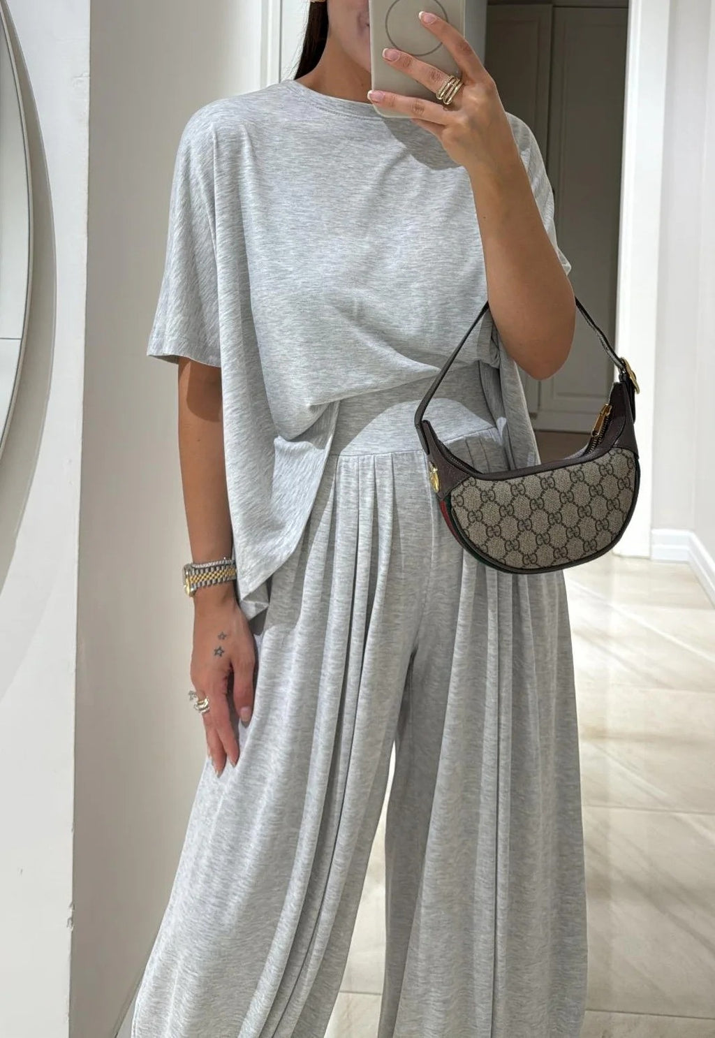 Light Casual Top and Wide-leg Pants Set