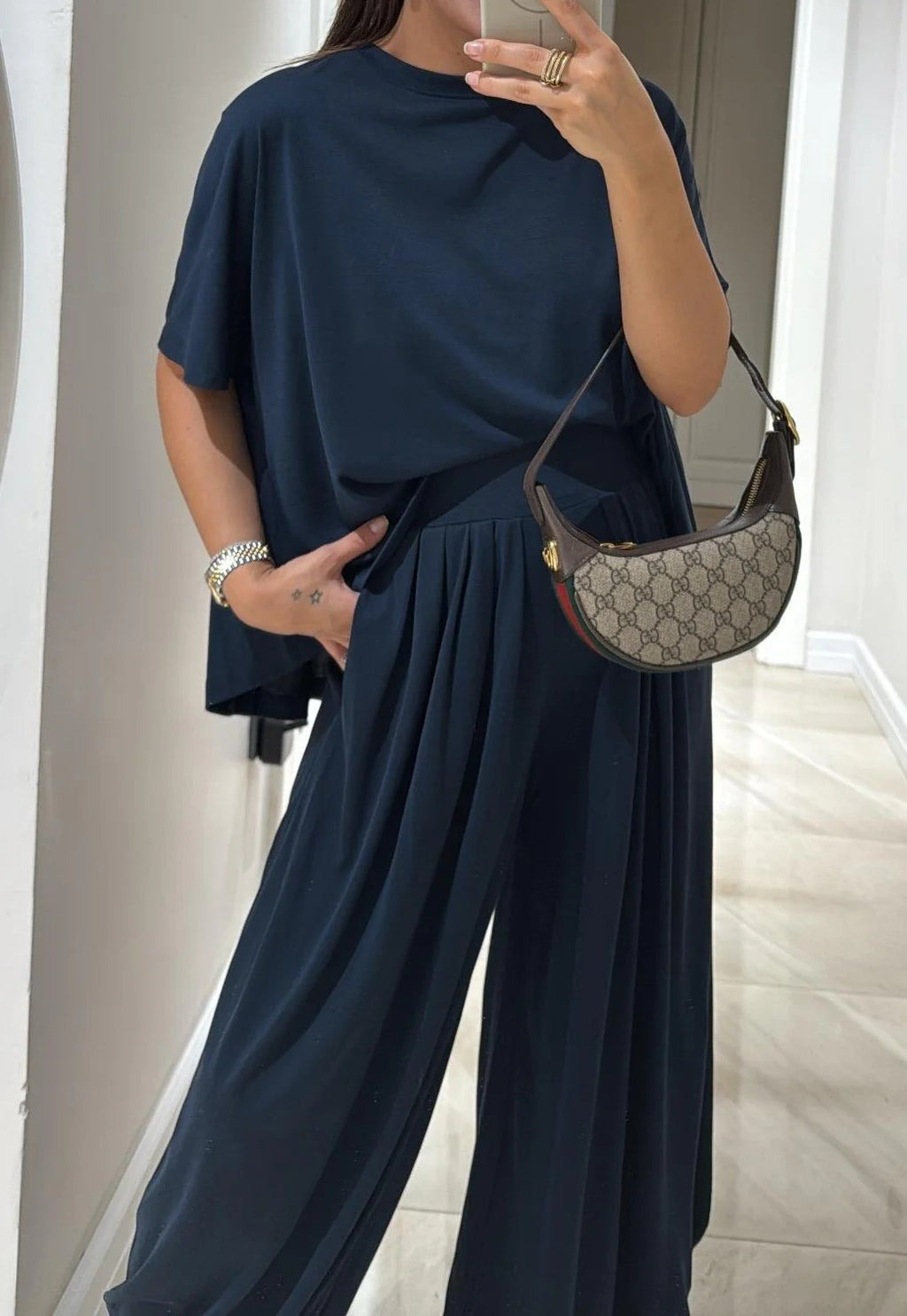 Light Casual Top and Wide-leg Pants Set