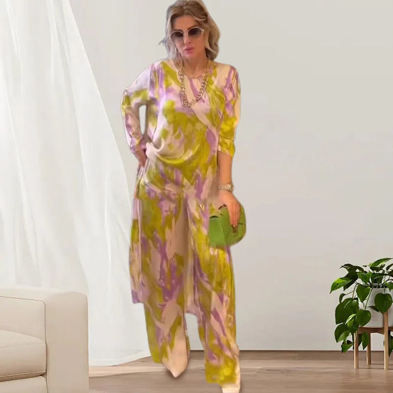 Printed Long Top Loose Pants 2-Piece Set