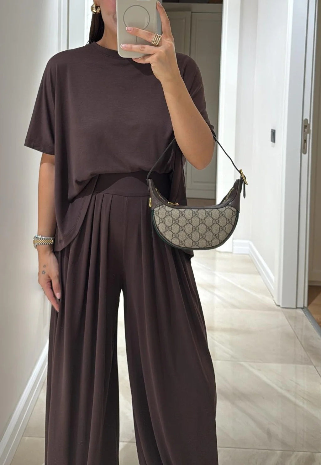 Light Casual Top and Wide-leg Pants Set