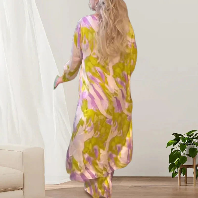Printed Long Top Loose Pants 2-Piece Set