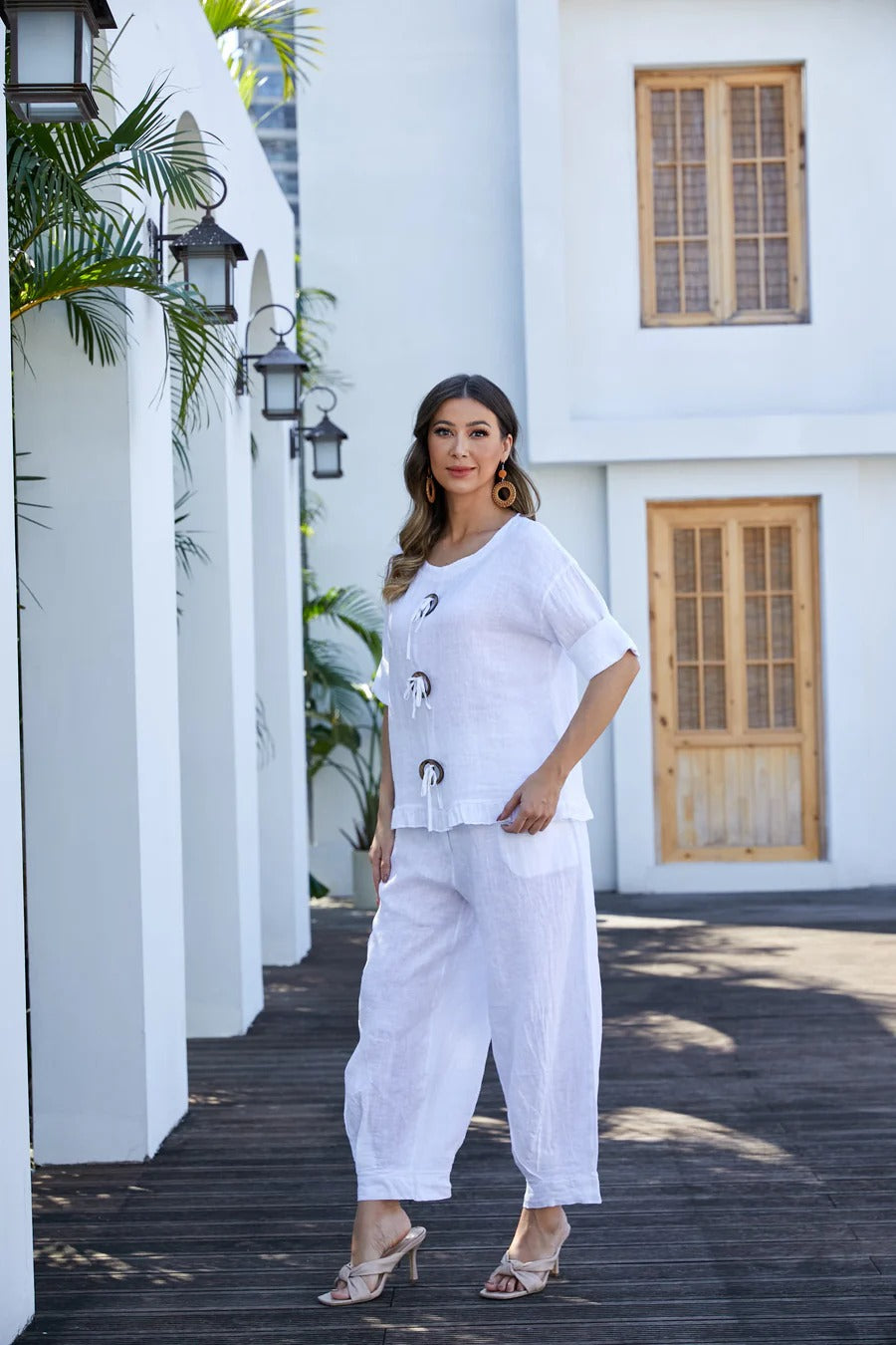 Linen Coconut Button Top