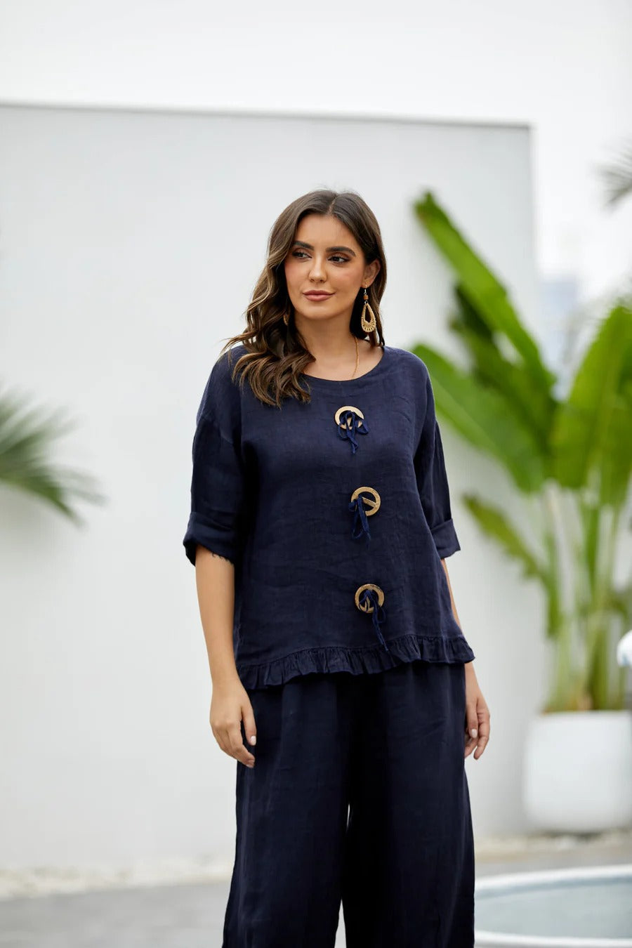 Linen Coconut Button Top