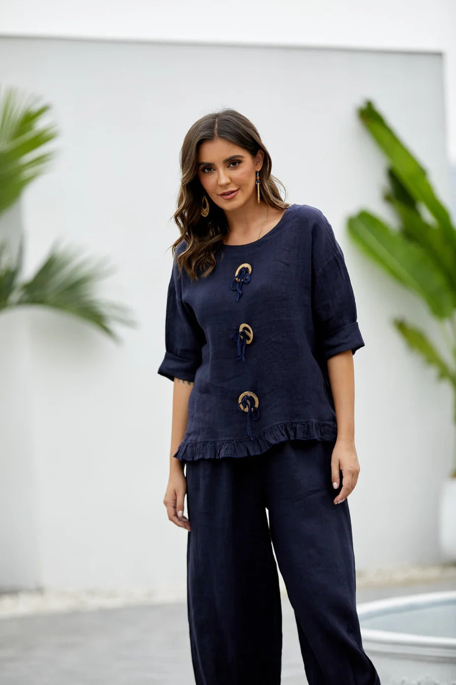 Linen Coconut Button Top