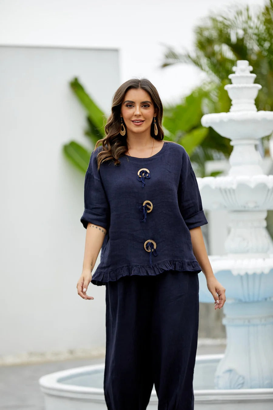 Linen Coconut Button Top