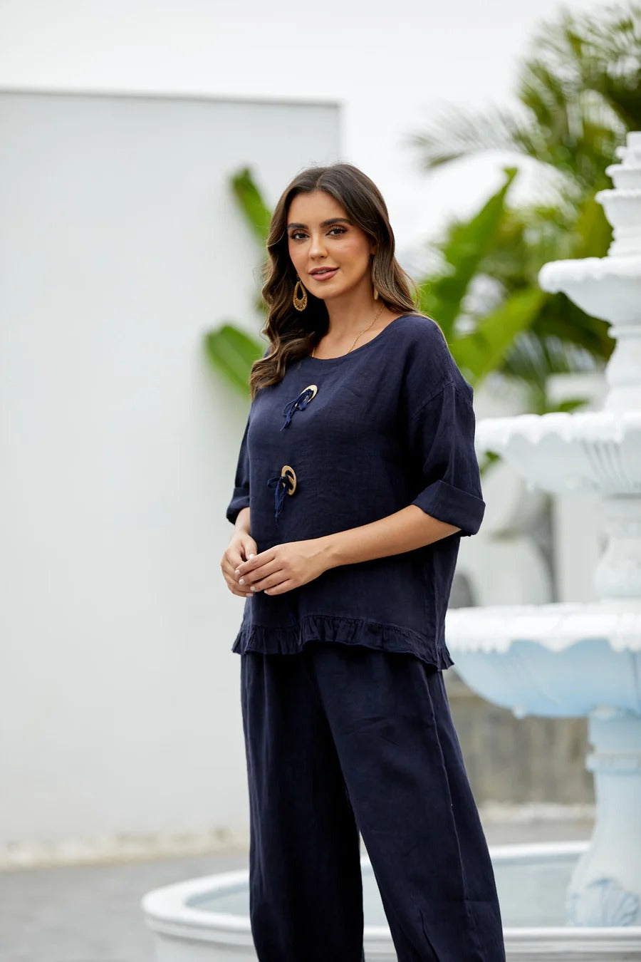 Linen Coconut Button Top