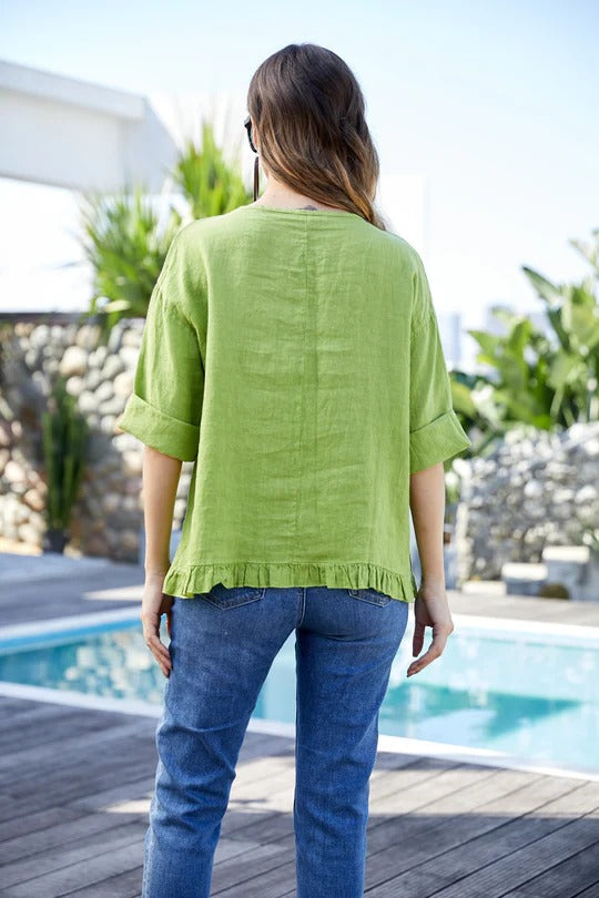 Linen Coconut Button Top