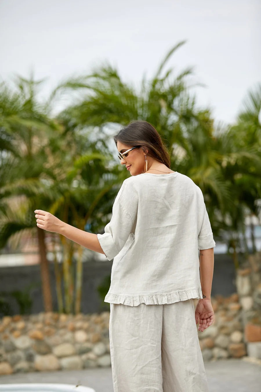 Linen Coconut Button Top