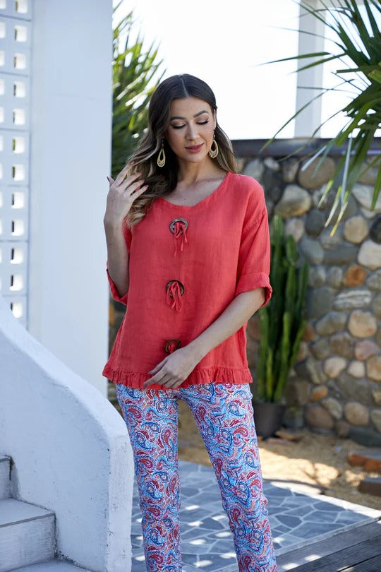 Linen Coconut Button Top