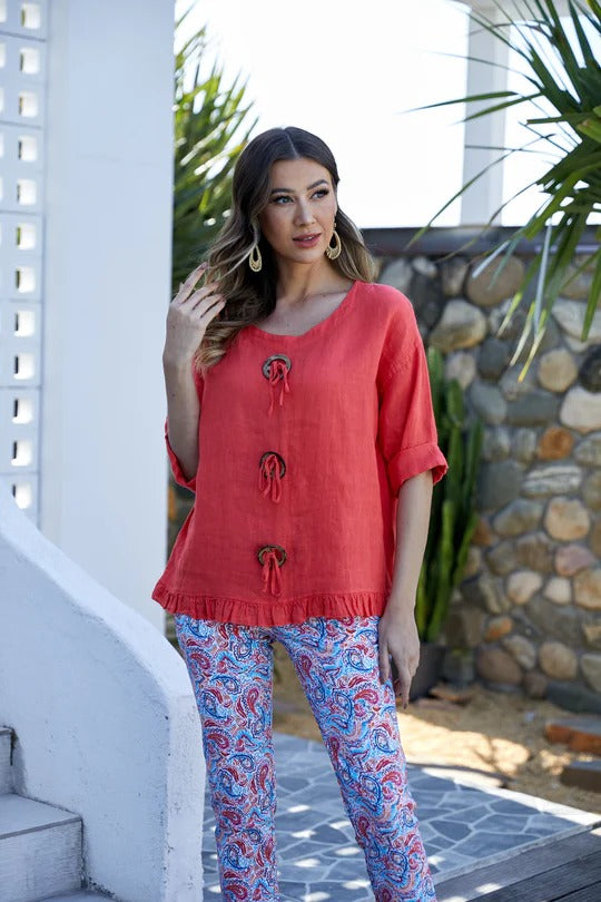Linen Coconut Button Top