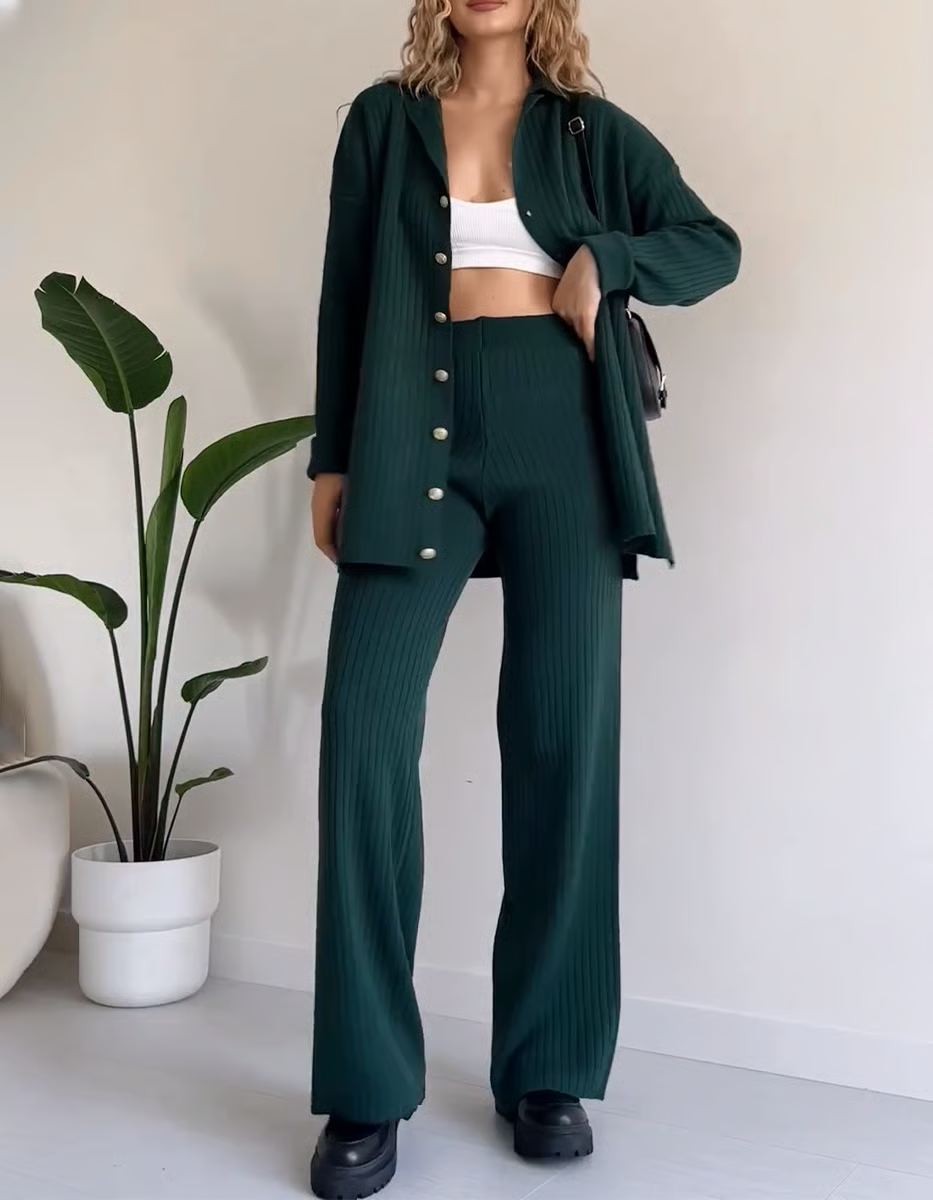 Casual two-piece set in striped jacquard knit