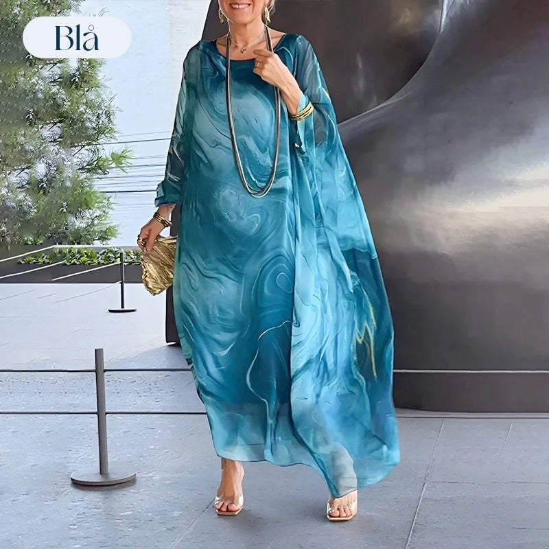 Elegant chiffon dress with marble-like print