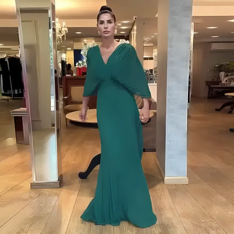 Pleated Sleeve Waist-Cinching Dress