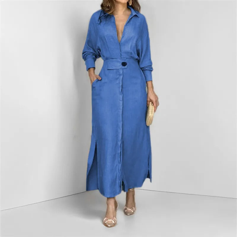 Cotton and linen solid color maxi dress