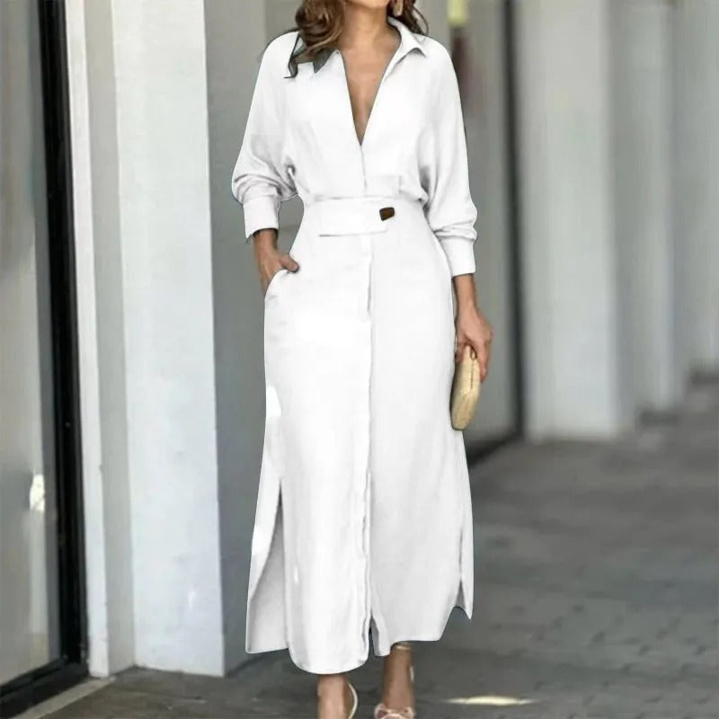 Cotton and linen solid color maxi dress