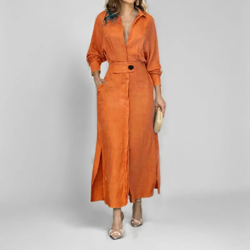 Cotton and linen solid color maxi dress