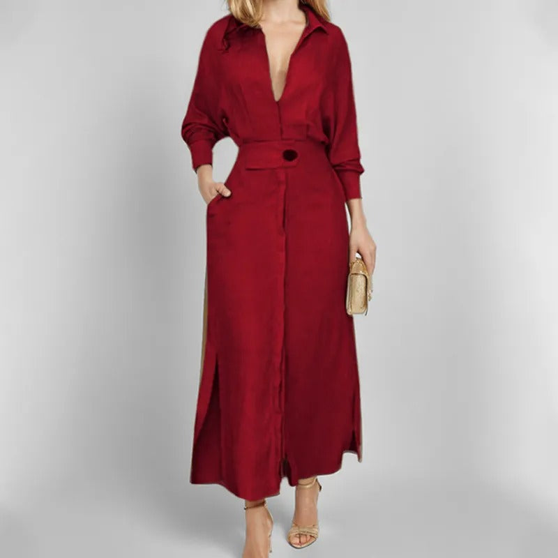 Cotton and linen solid color maxi dress