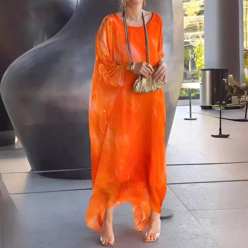 Elegant chiffon dress with marble-like print
