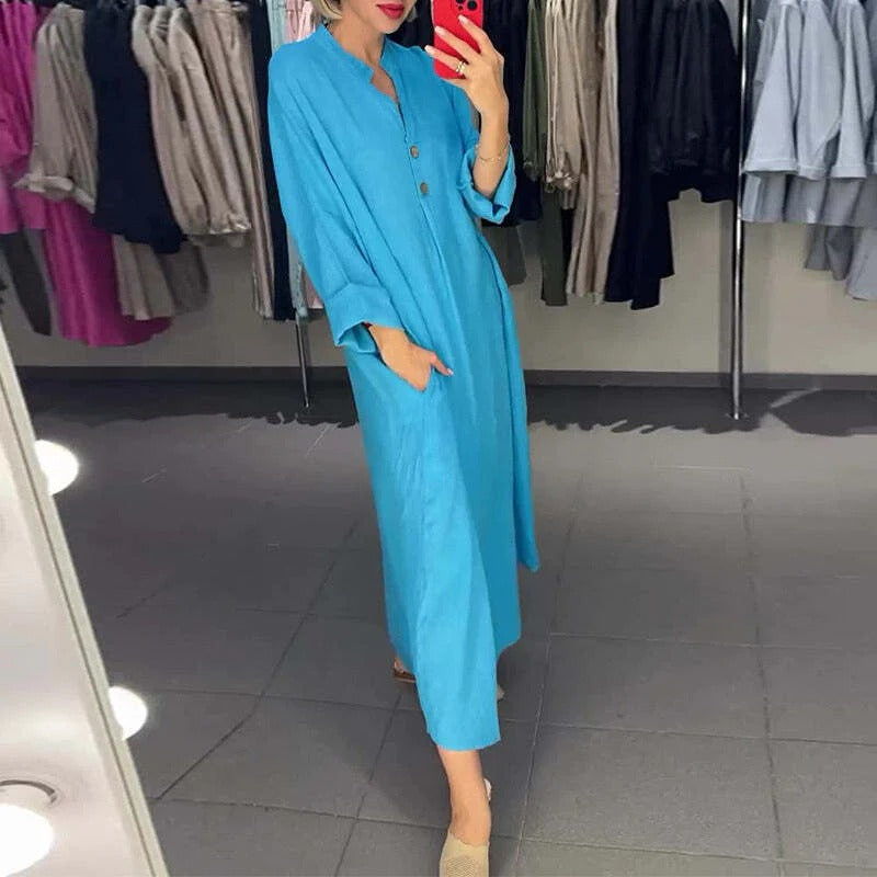 Women's long shirt dress with pockets