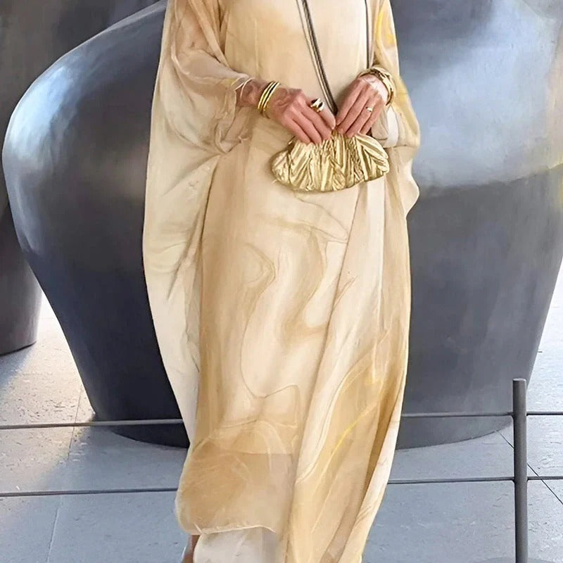 Elegant chiffon dress with marble-like print